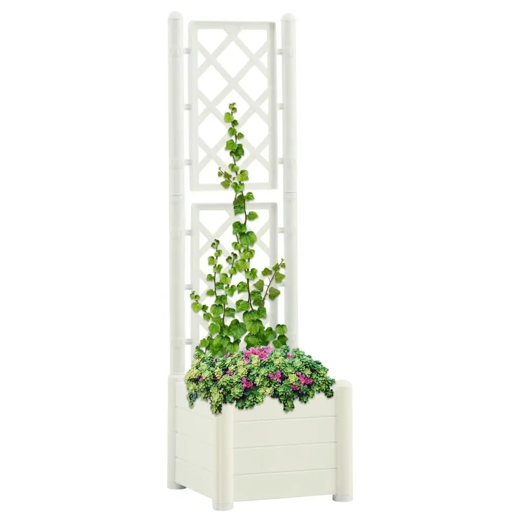 Garden Planter with Trellis 43x43x142 cm PP White 313979