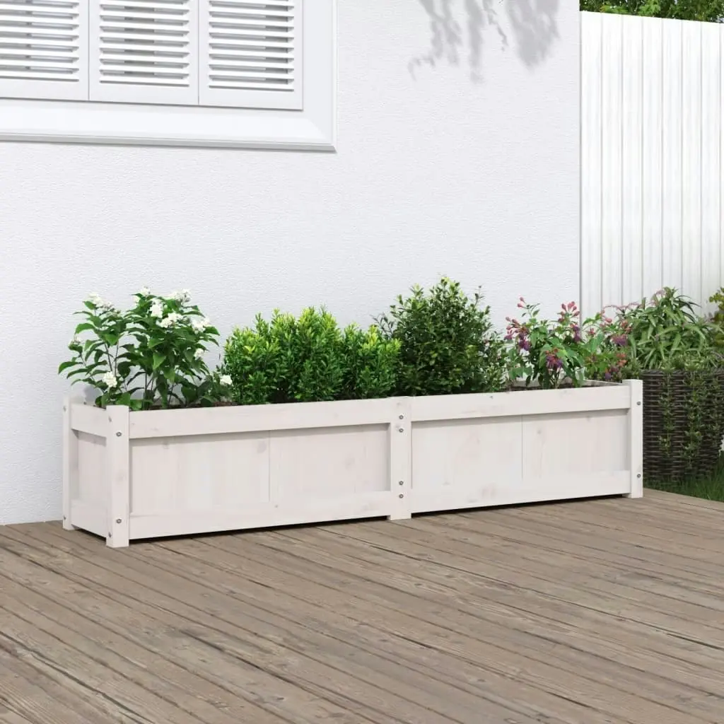 Garden Planter White 150x31x31 cm Solid Wood Pine 837476