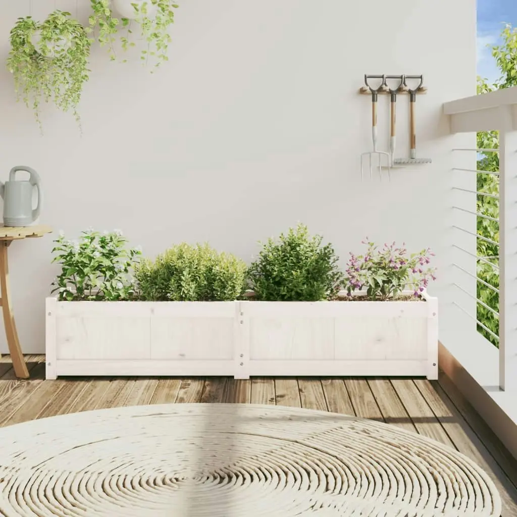 Garden Planter White 150x31x31 cm Solid Wood Pine 837476