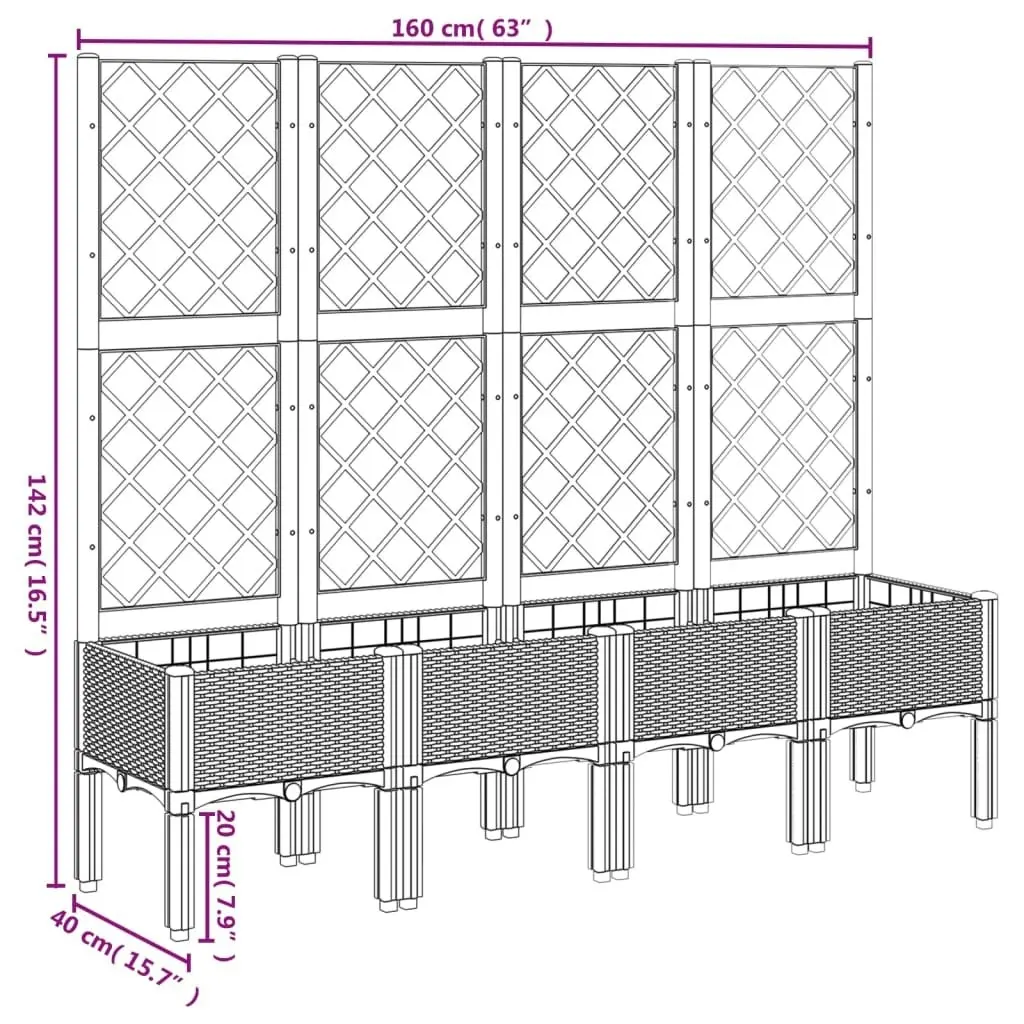 Garden Planter with Trellis Grey 160x40x142 cm PP 367931