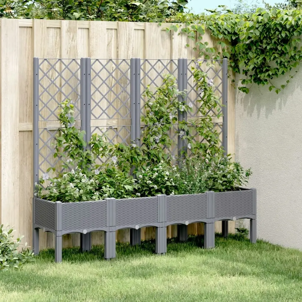 Garden Planter with Trellis Grey 160x40x142 cm PP 367931