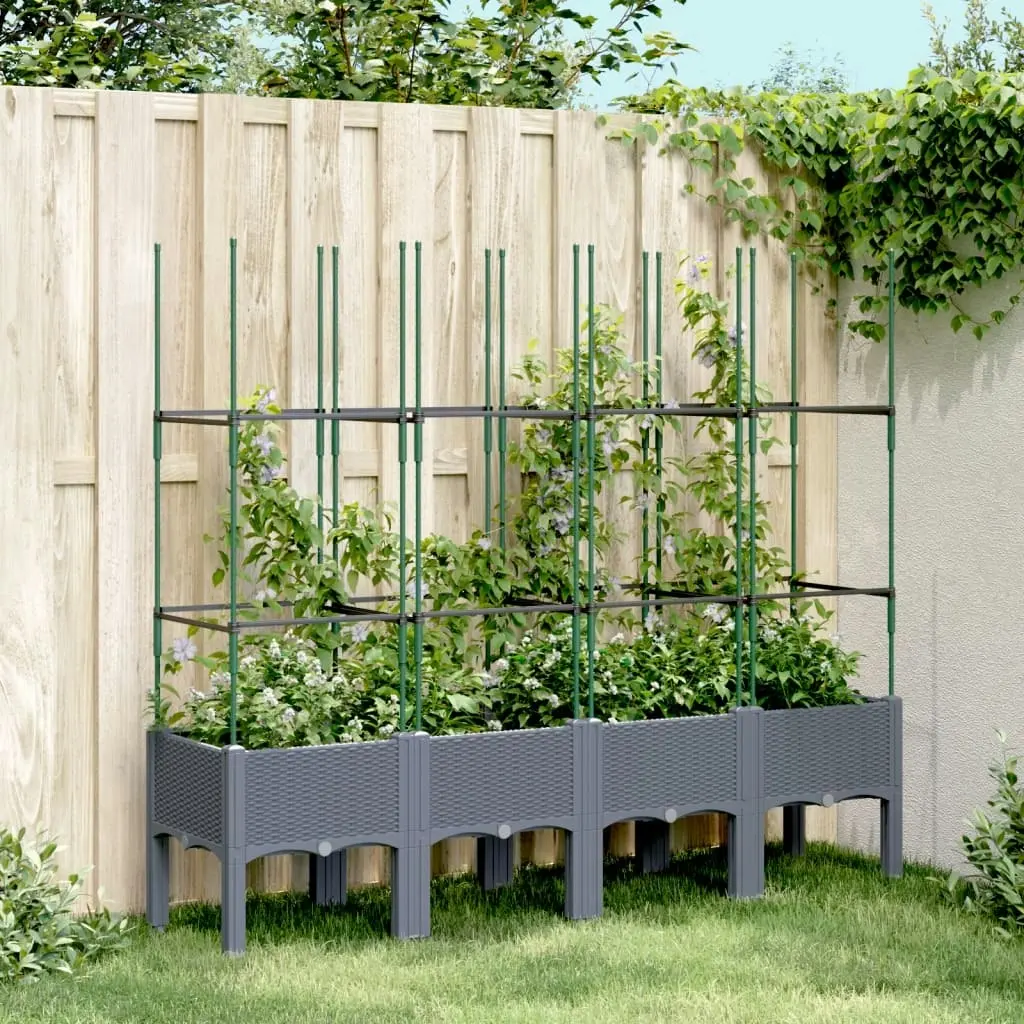 Garden Planter with Trellis Grey 160x40x142.5 cm PP 367961