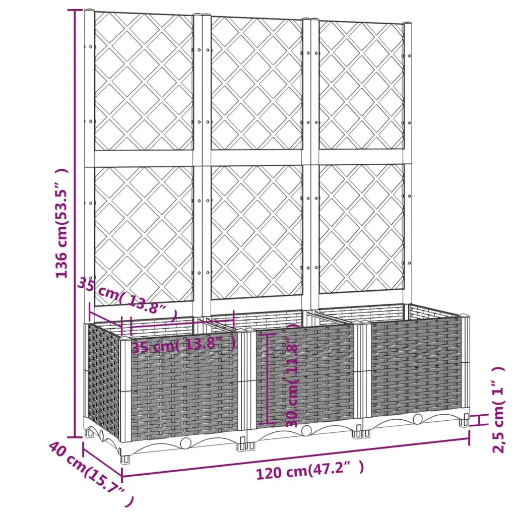 Garden Planter with Trellis White 120x40x136 cm PP 153284