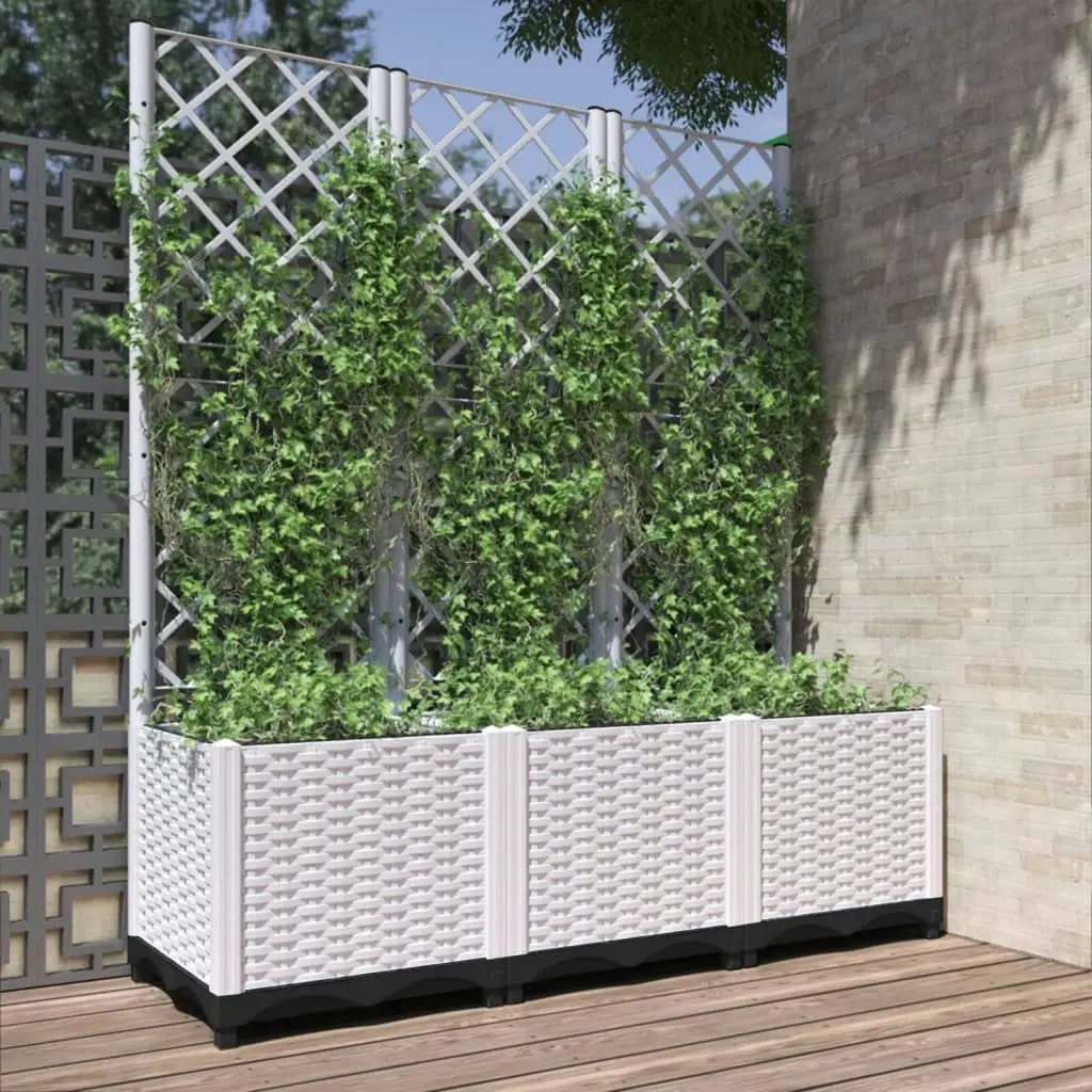 Garden Planter with Trellis White 120x40x136 cm PP 153284