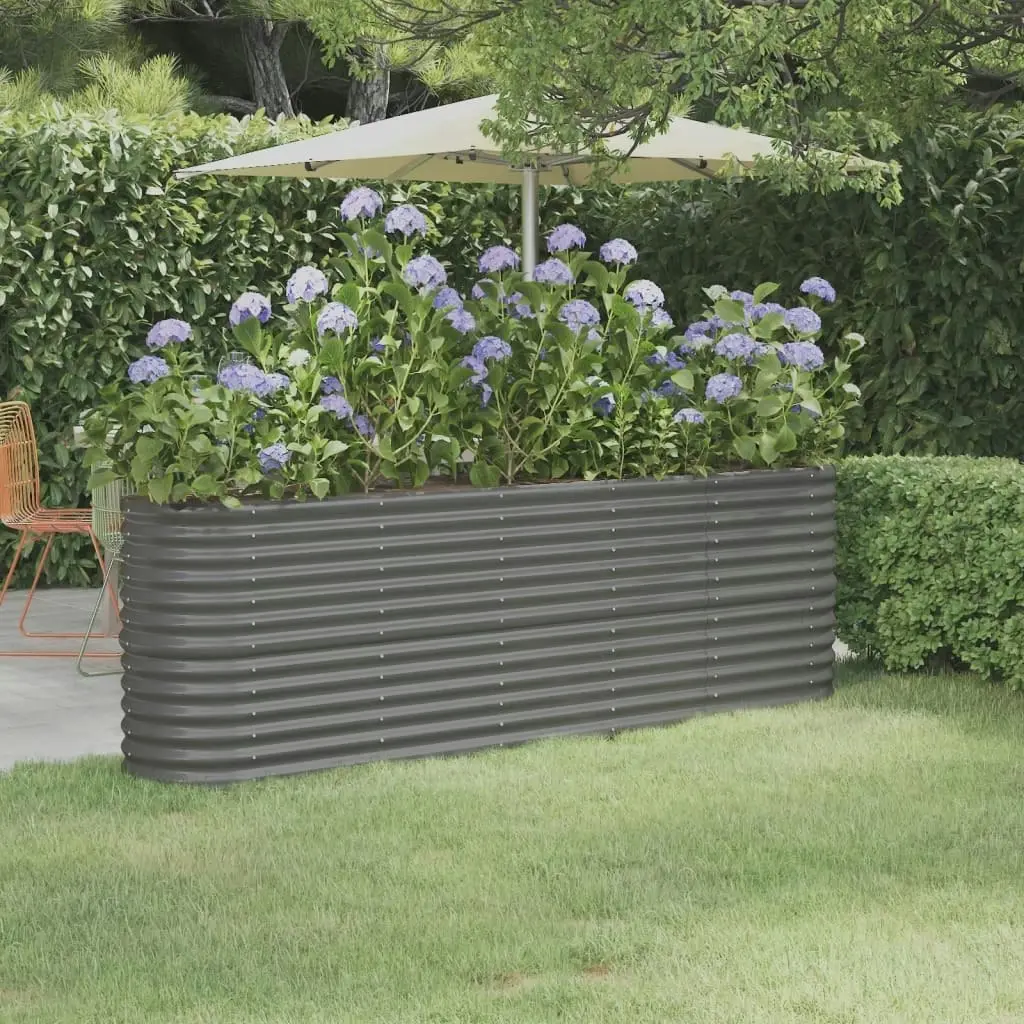 Garden Raised Bed Powder-Coated Steel 224x40x68 cm Grey 318899