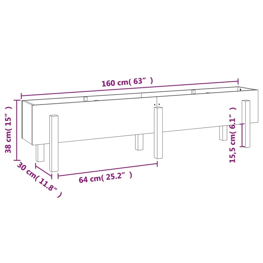 Garden Raised Bed Black 160x30x38 cm Solid Wood Pine 825195