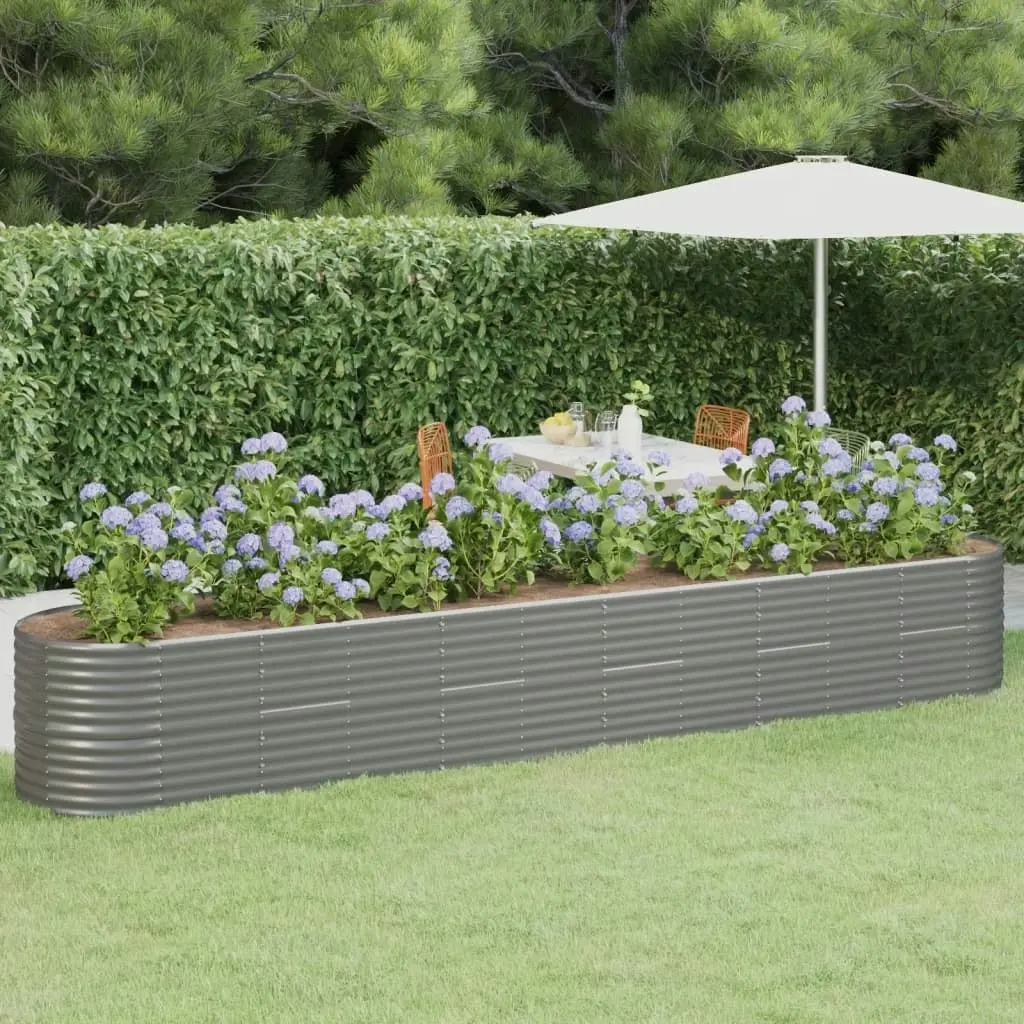 Garden Raised Bed Powder-Coated Steel 440x80x68 cm Grey 318969