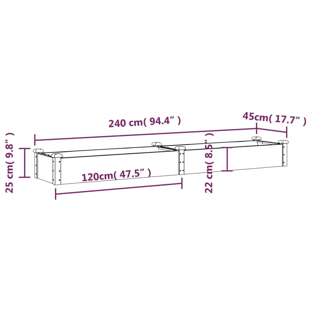 Garden Raised Bed with Liner 240x45x25 cm Solid Wood Fir 364295