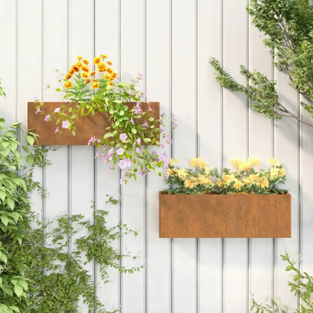 Wall Planters 2 pcs Rusty Corten Steel 53x10x17 cm 823686