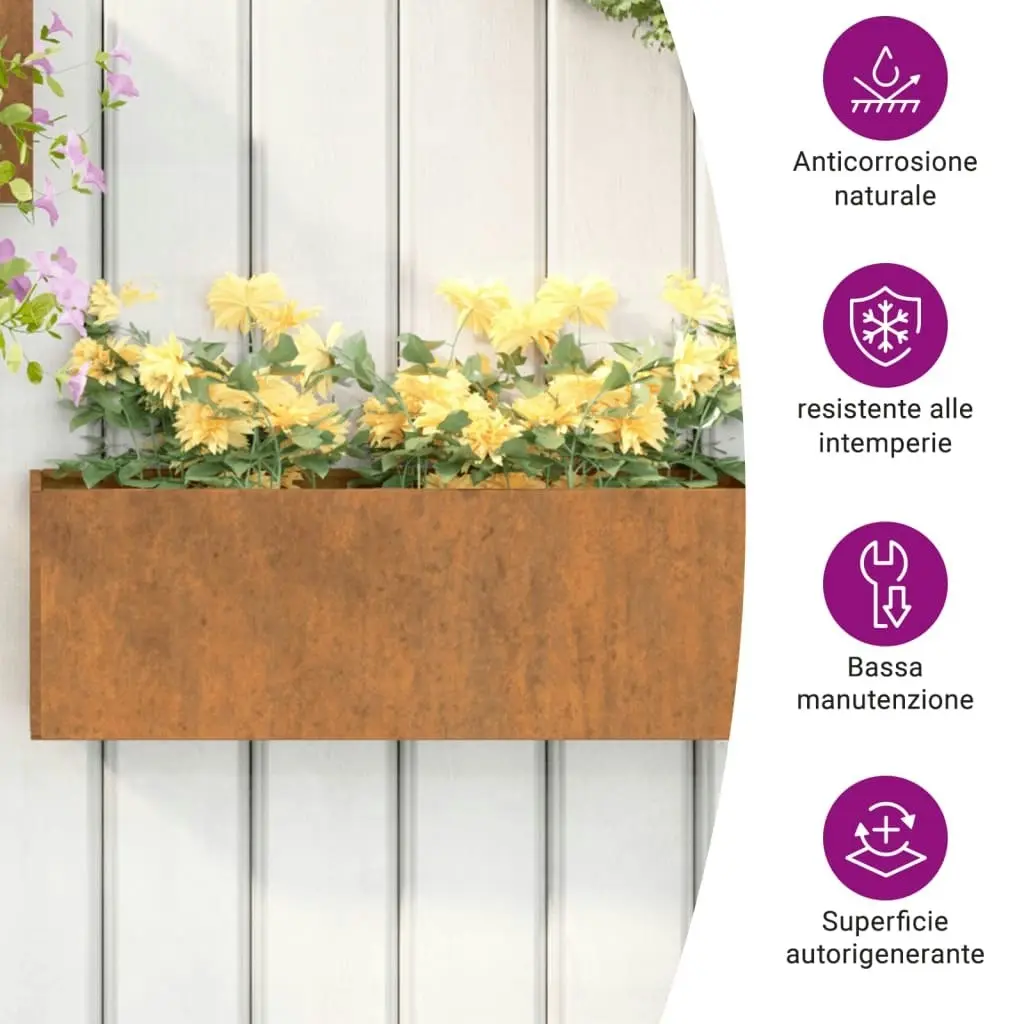 Wall Planters 2 pcs Rusty Corten Steel 53x10x17 cm 823686