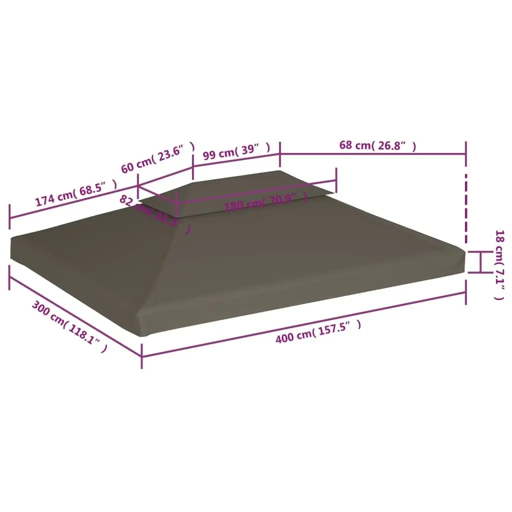 2-Tier Gazebo Top Cover 310 g/mÂ² 4x3 m Taupe 44760