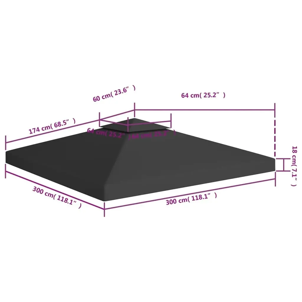 2-Tier Gazebo Top Cover 310 g/mÂ² 3x3 m Black 312072