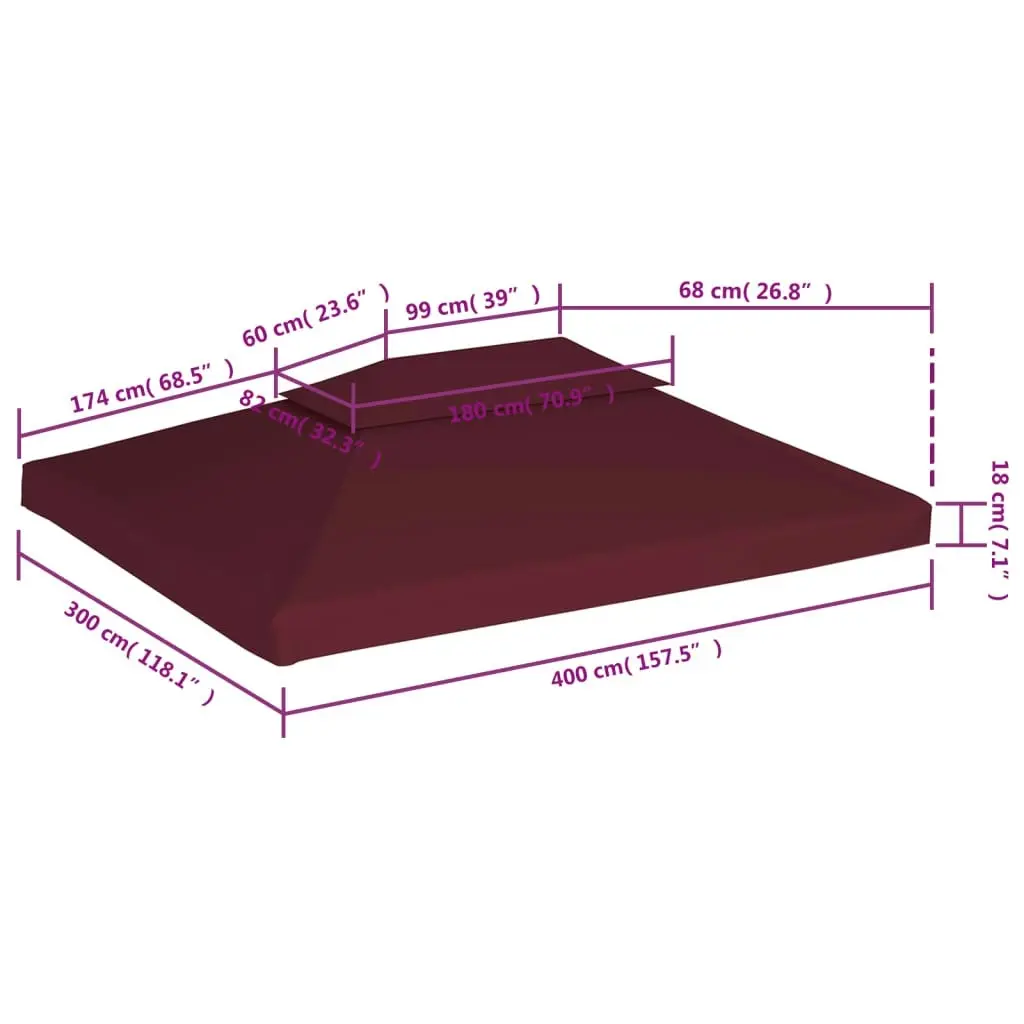 2-Tier Gazebo Top Cover 310 g/mÂ² 4x3 m Bordeaux 44761