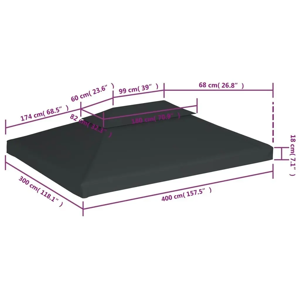 2-Tier Gazebo Top Cover 310 g/mÂ² 4x3 m Anthracite 44758