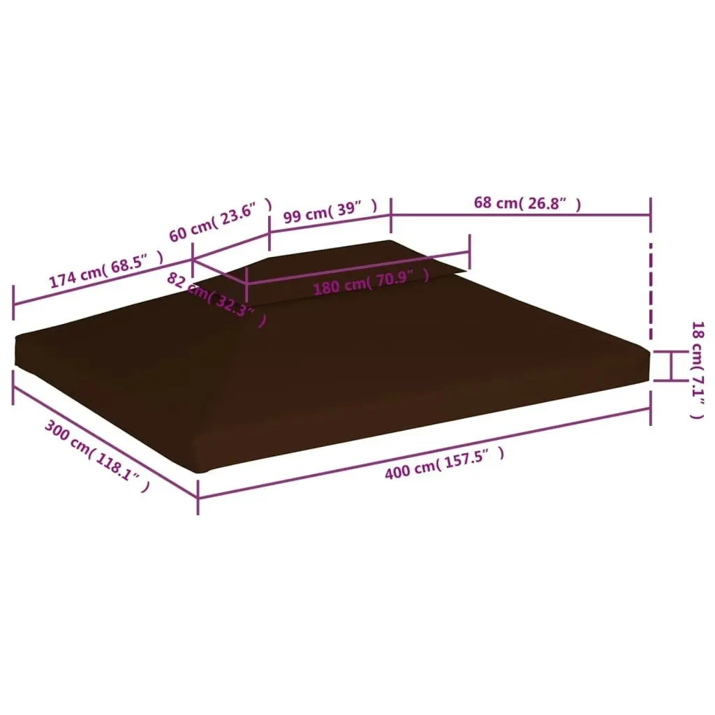 2-Tier Gazebo Top Cover 310 g/mÂ² 4x3 m Brown 46617