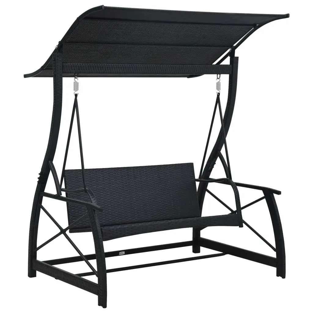 3-Seater  Garden Swing Bench with Canopy Poly Rattan Black 49228