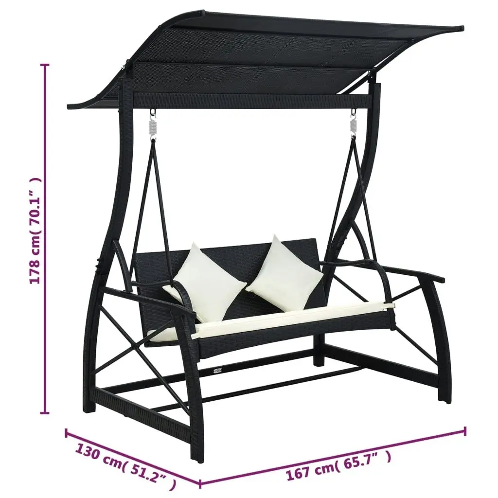 3-Seater  Garden Swing Bench with Canopy Poly Rattan Black 49228