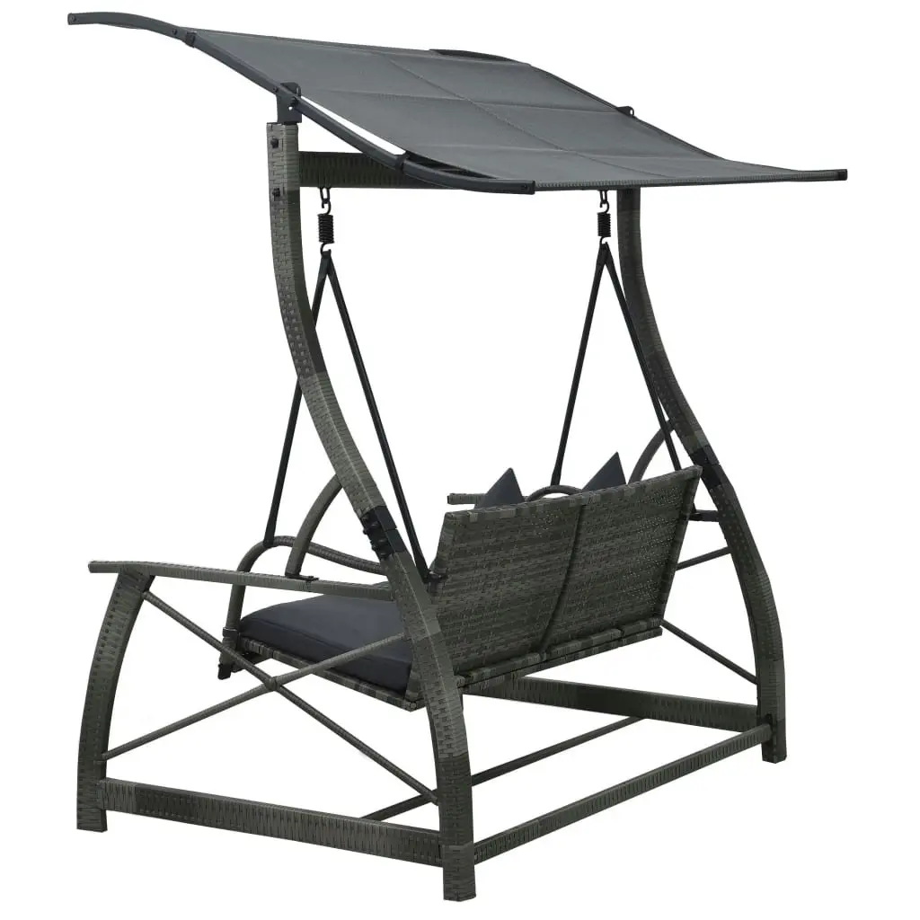 3-seater Garden Swing Bench with Canopy Poly Rattan Grey 49229