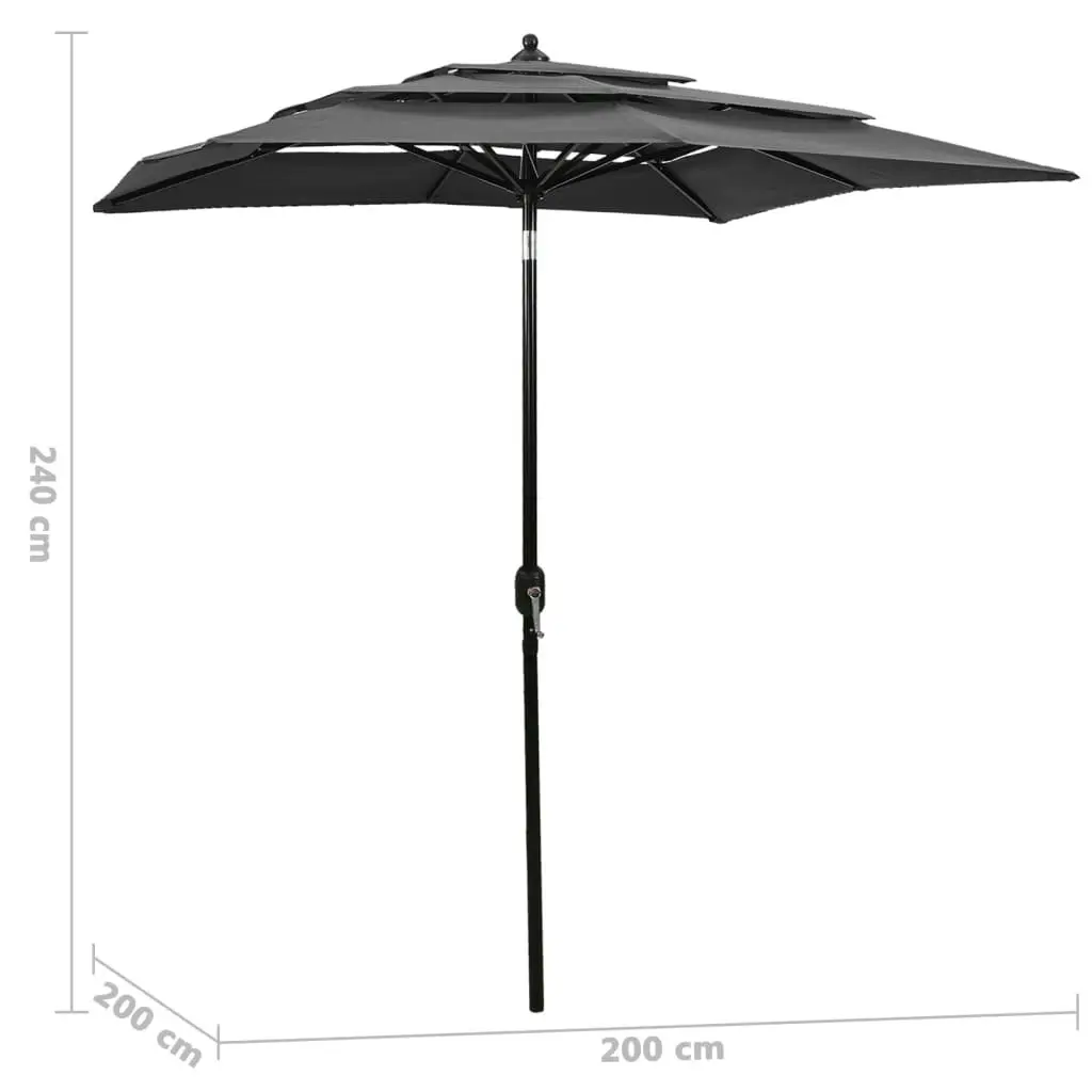 3-Tier Parasol with Aluminium Pole Anthracite 2x2 m 313846