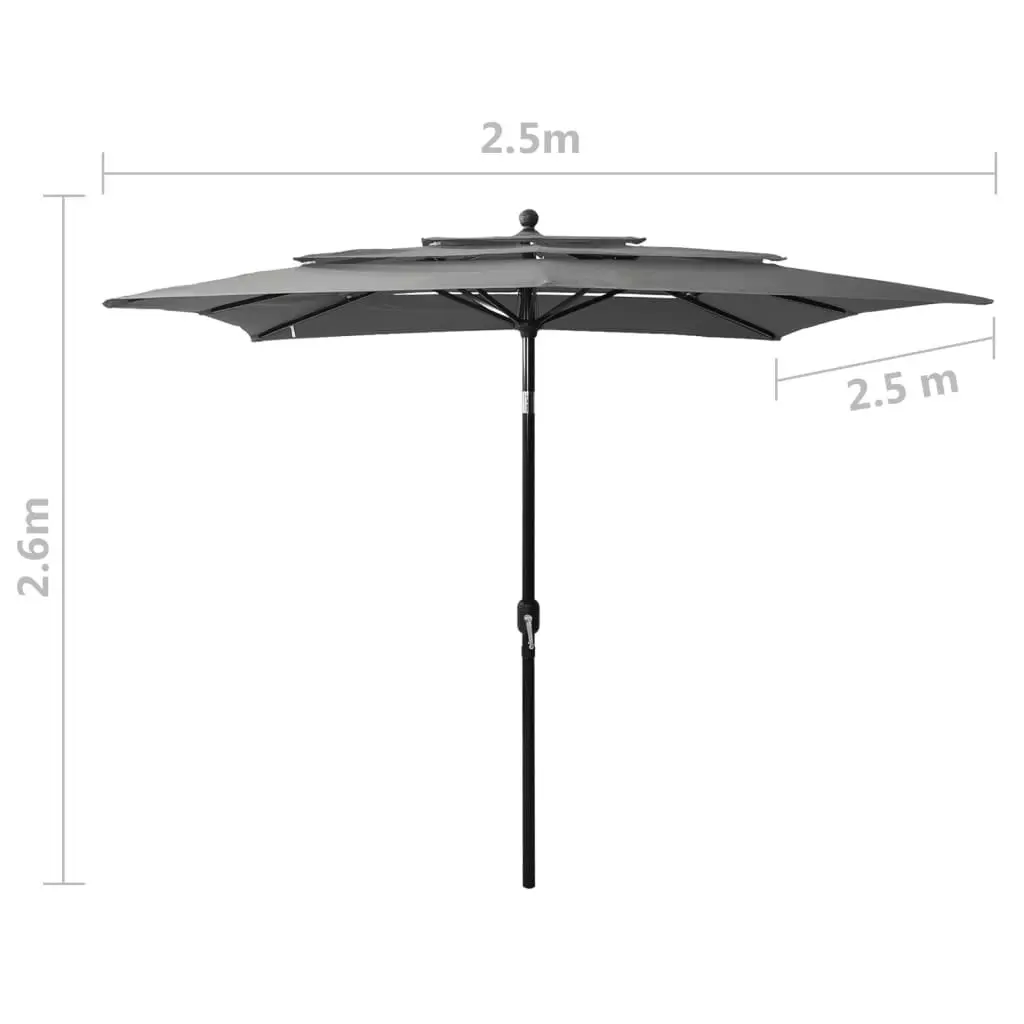 3-Tier Parasol with Aluminium Pole Anthracite 2.5x2.5 m 313838