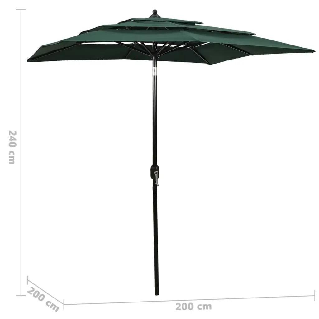 3-Tier Parasol with Aluminium Pole Green 2x2 m 313845