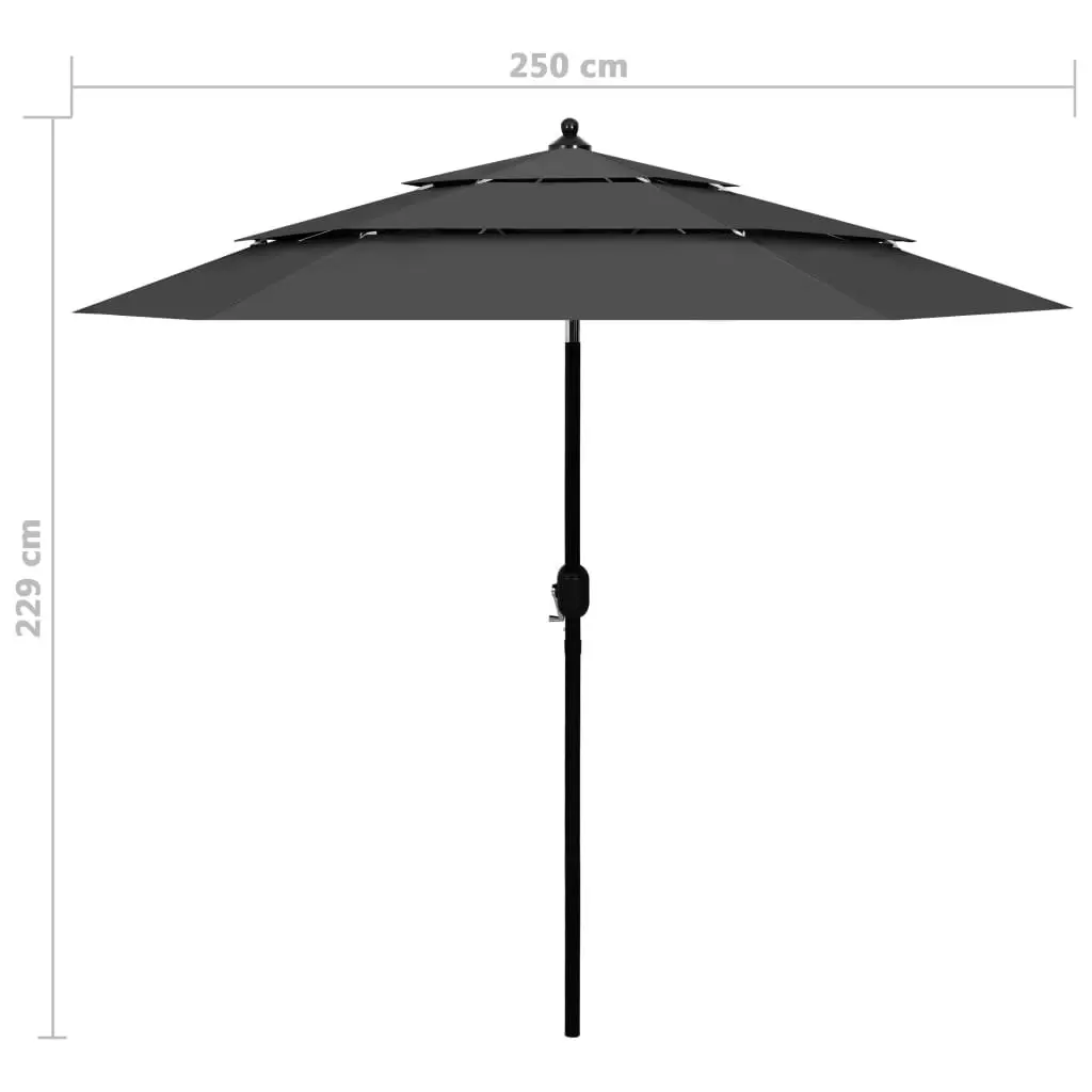 3-Tier Parasol with Aluminium Pole Anthracite 2.5 m 313862