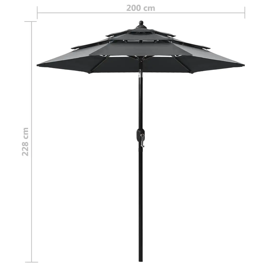 3-Tier Parasol with Aluminium Pole Anthracite 2 m 313854