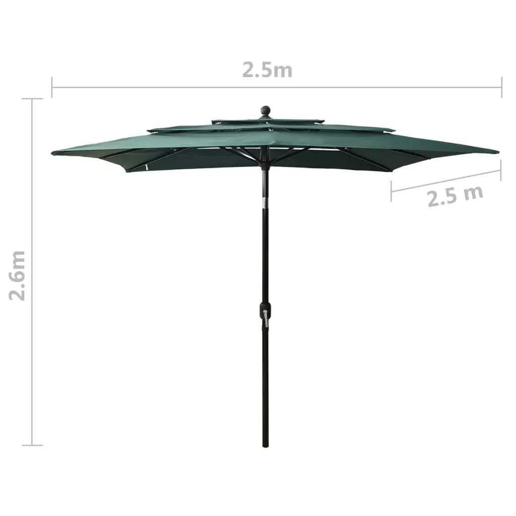 3-Tier Parasol with Aluminium Pole Green 2.5x2.5 m 313837