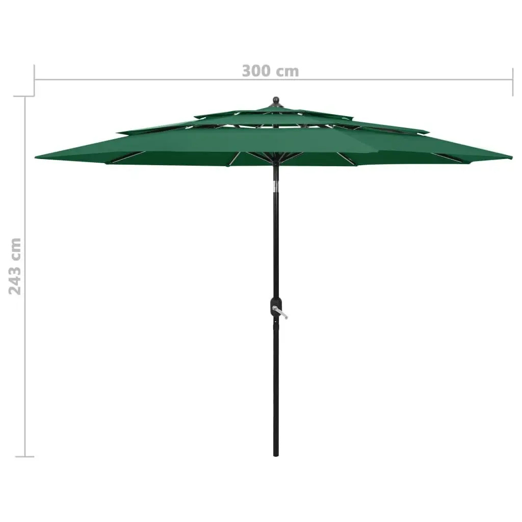 3-Tier Parasol with Aluminium Pole Green 3 m 313869