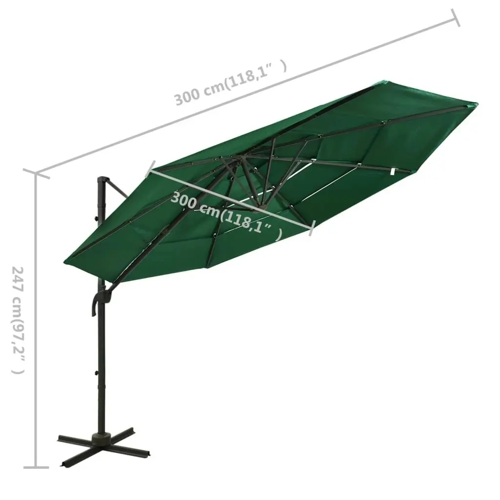 4-Tier Parasol with Aluminium Pole Green 3x3 m 313829