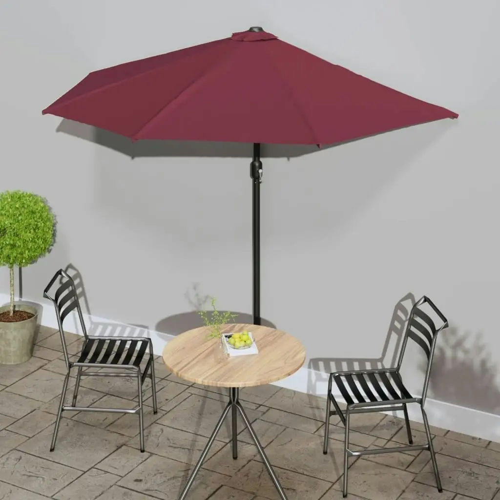 Balcony Parasol with Aluminium Pole Bordeaux Red 270x144x222 cm Half 312498