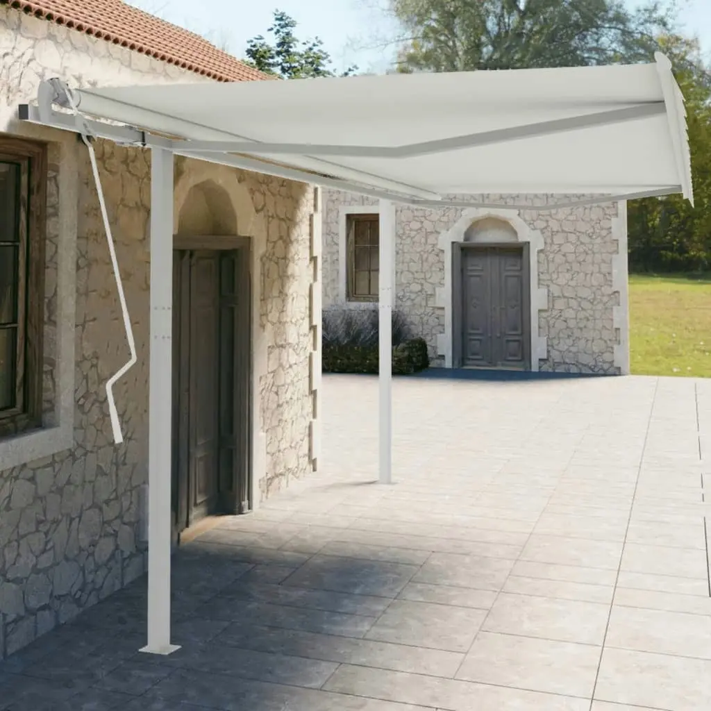 Awning Post Set White 450x245 cm Iron 315094