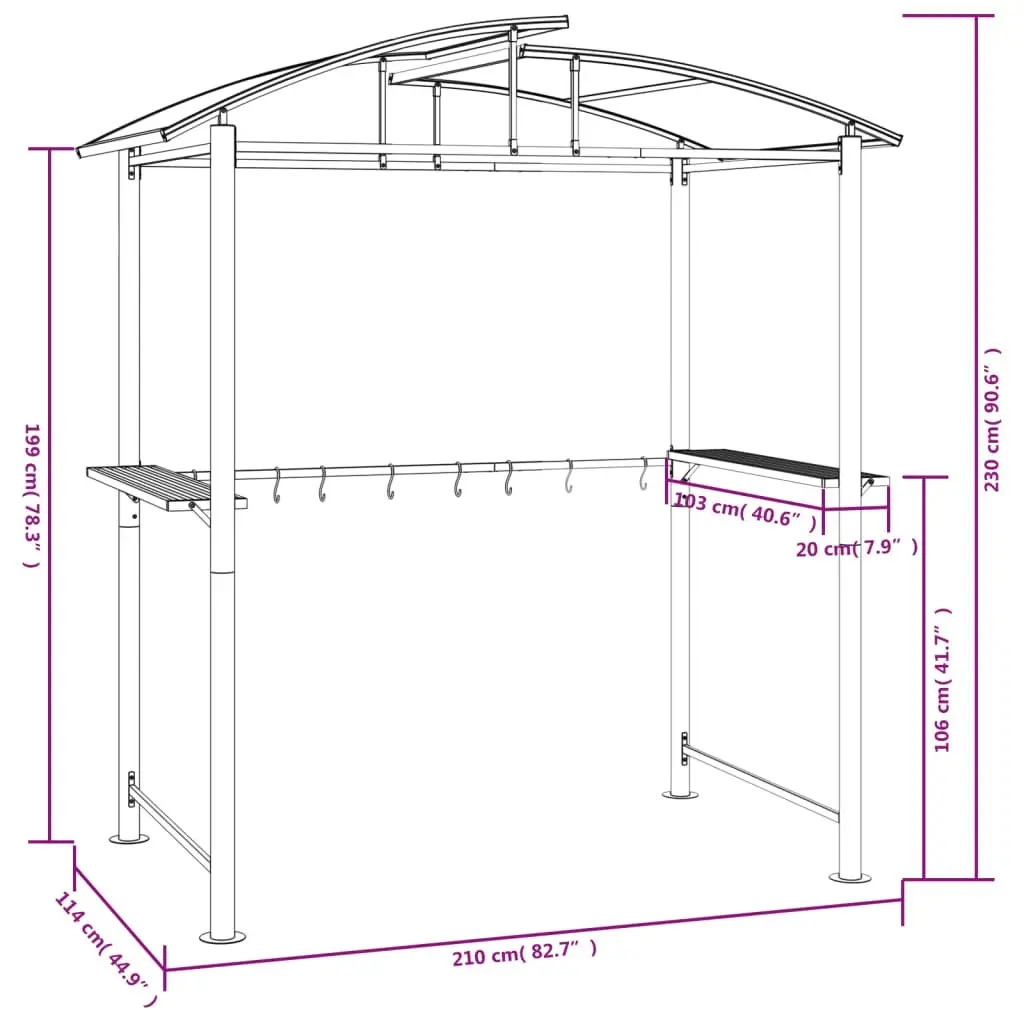 BBQ Gazebo with Side Shelves Anthracite 210x114x230 cm Steel 360139