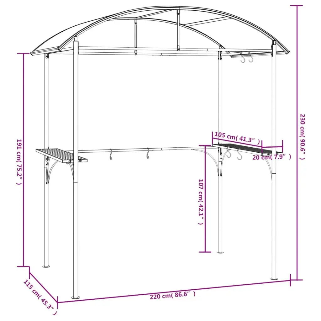 BBQ Gazebo with Side Shelves Anthracite 220x115x230 cm Steel 360138