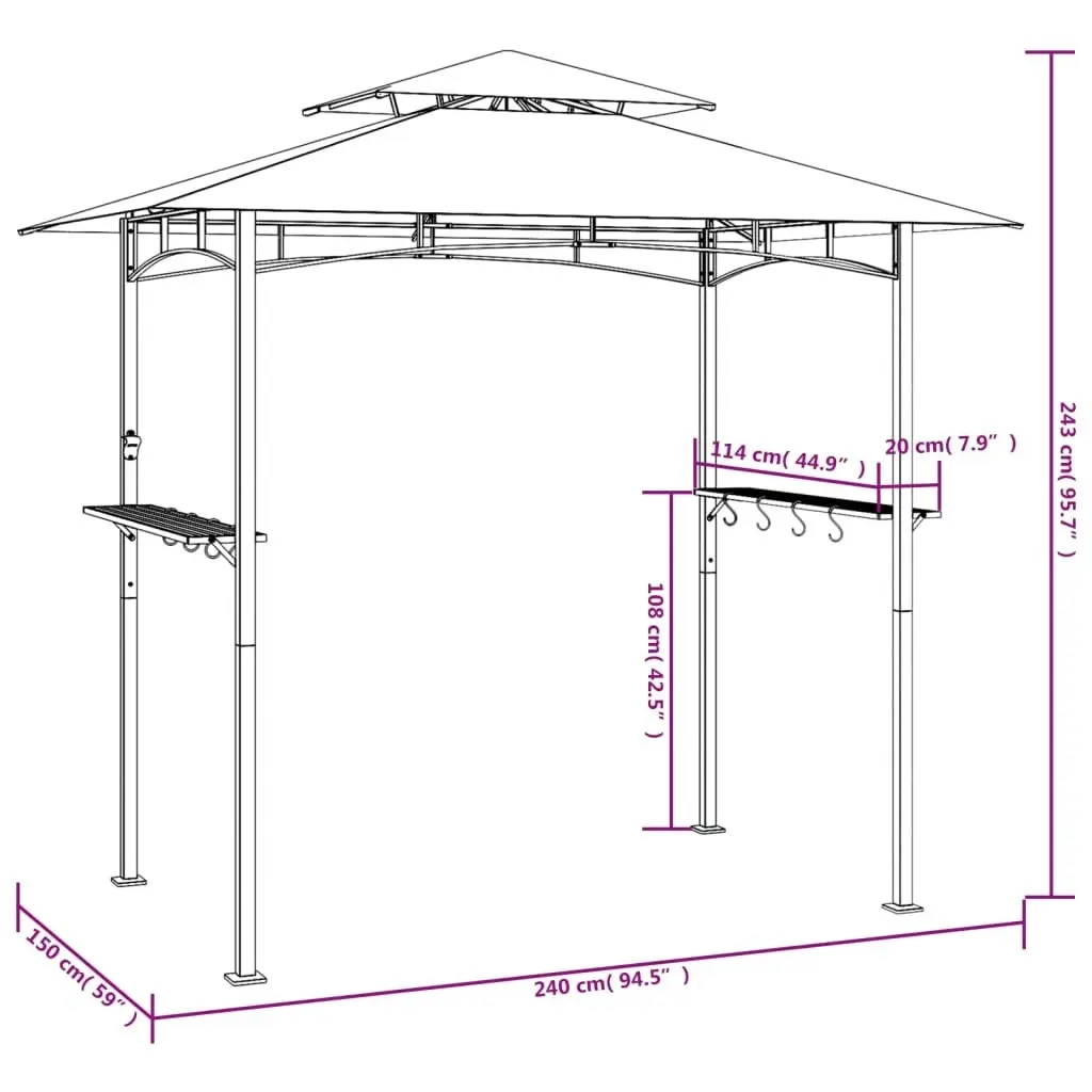 BBQ Gazebo with Side Shelves Anthracite 240x150x243 cm Steel 360140