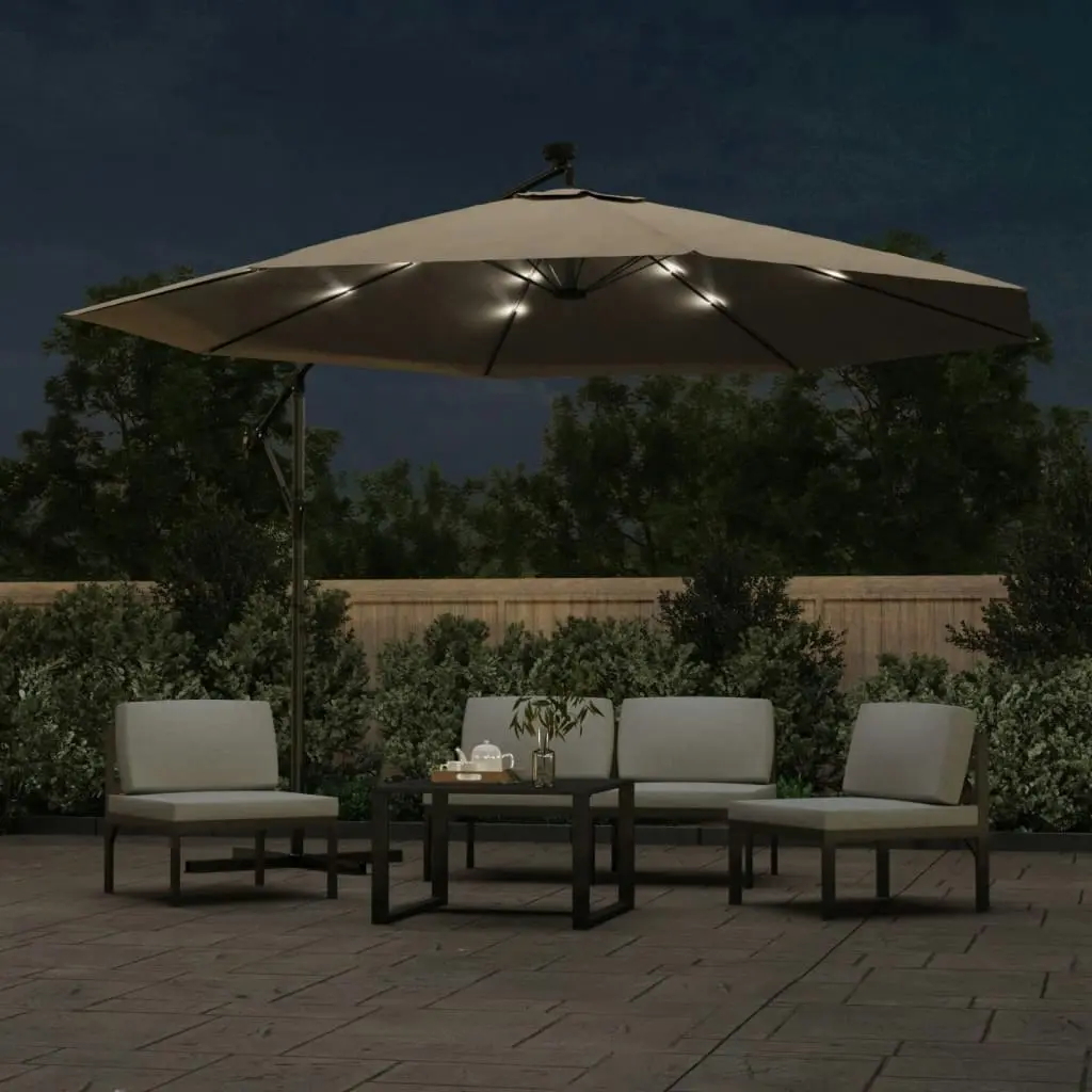 Cantilever Umbrella with LED Lights and Metal Pole 350 cm Taupe 44526