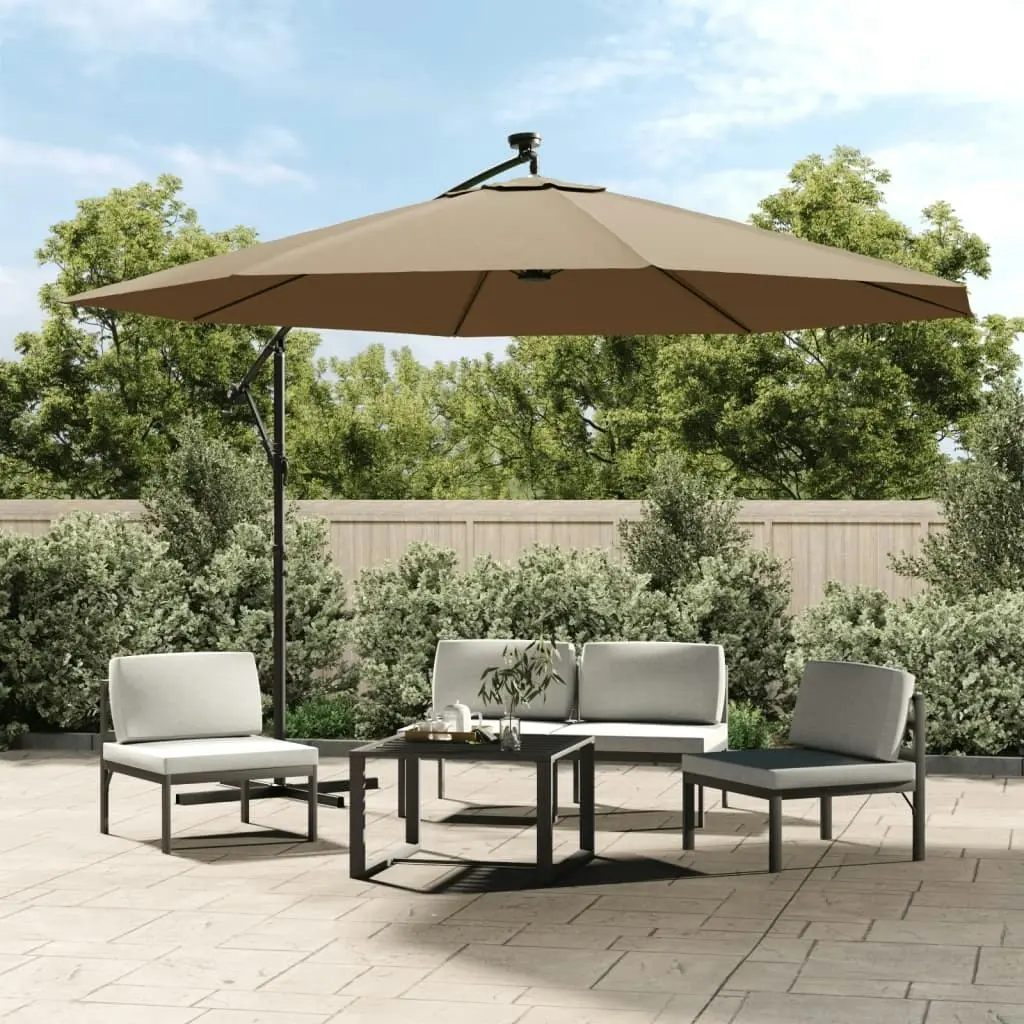 Cantilever Umbrella with LED Lights and Metal Pole 350 cm Taupe 44526