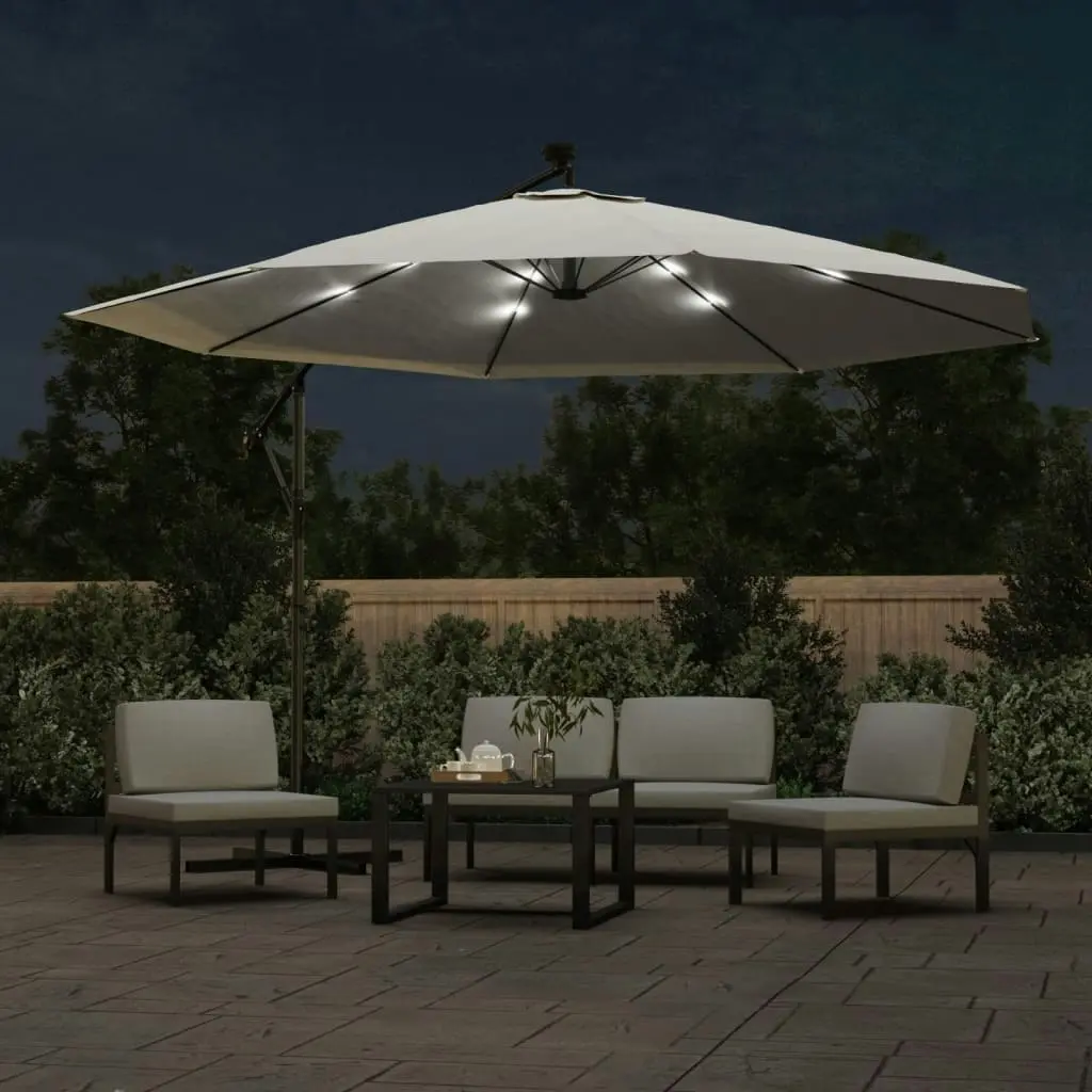 Cantilever Umbrella with LED Lights and Metal Pole 350 cm Sand 44523