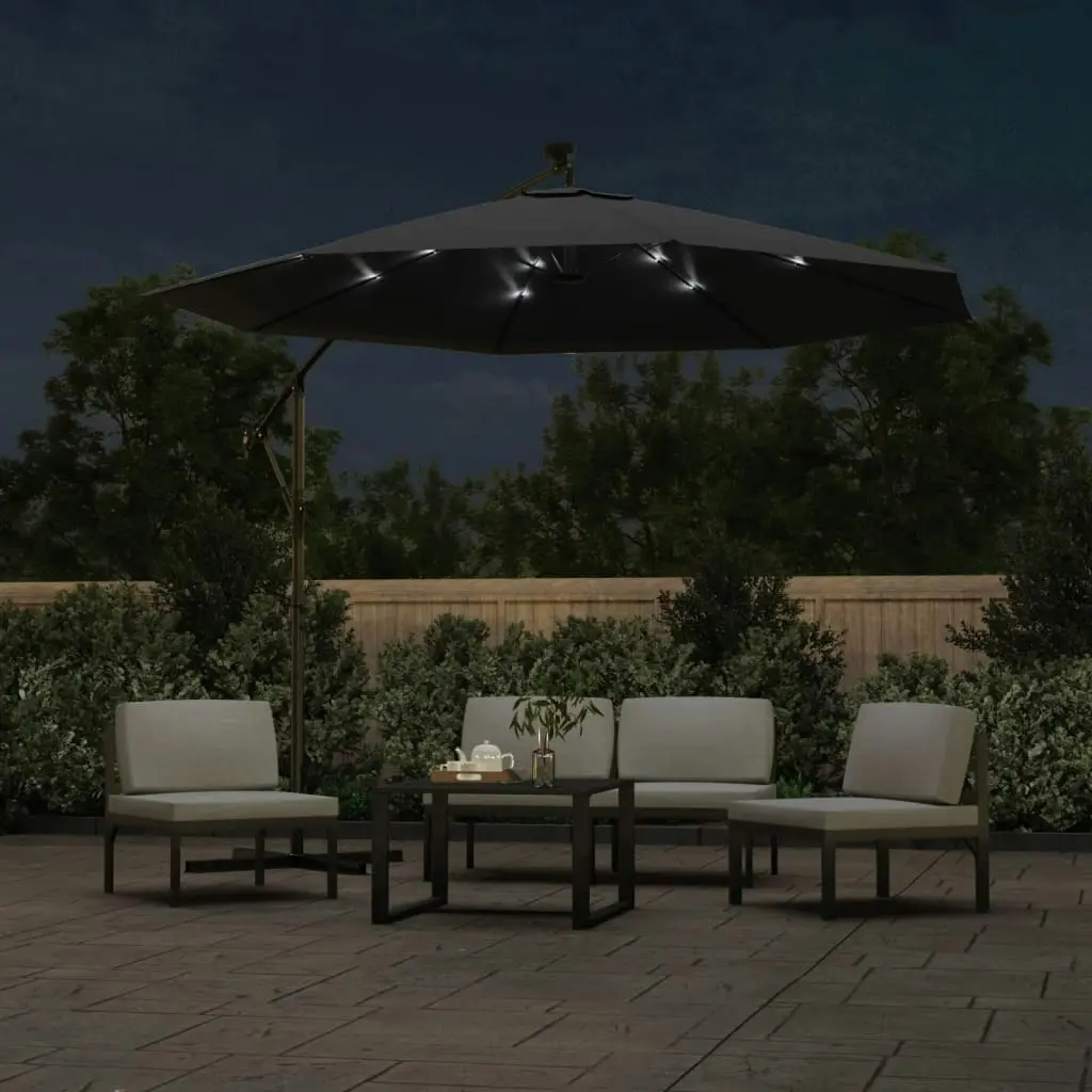 Cantilever Umbrella with LED Lights and Steel Pole 300 cm Black 47136