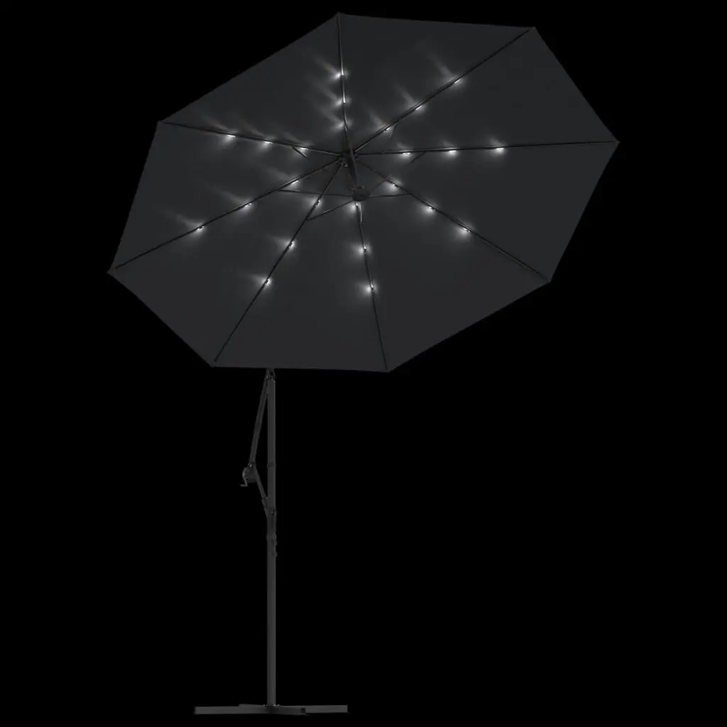 Cantilever Umbrella with LED Lights and Steel Pole 300 cm Black 47136