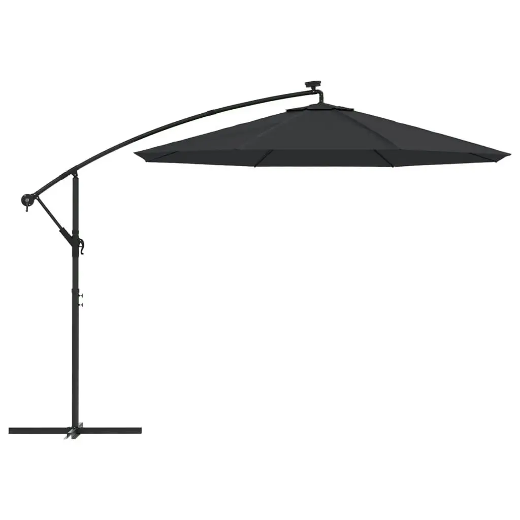 Cantilever Umbrella with LED Lights and Steel Pole 300 cm Black 47136