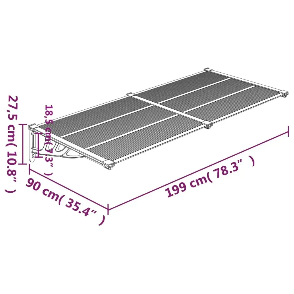 Door Canopy Black 199x90 cm Polycarbonate 153699