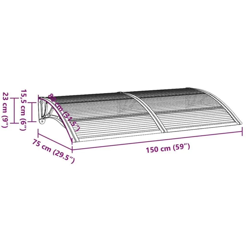 Door Canopy Black and Transparent 150x80 cm Polycarbonate 153576