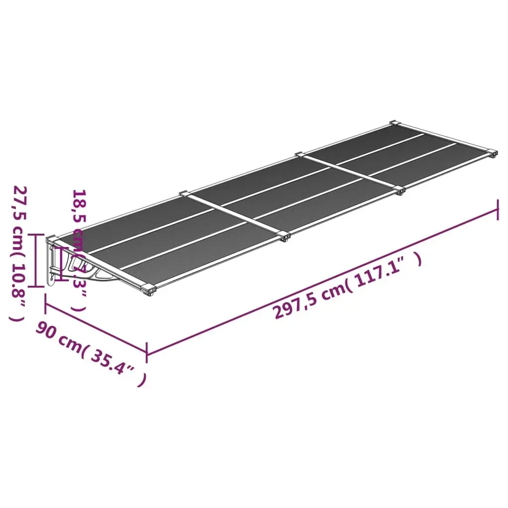 Door Canopy Black 297.5x90 cm Polycarbonate 153701