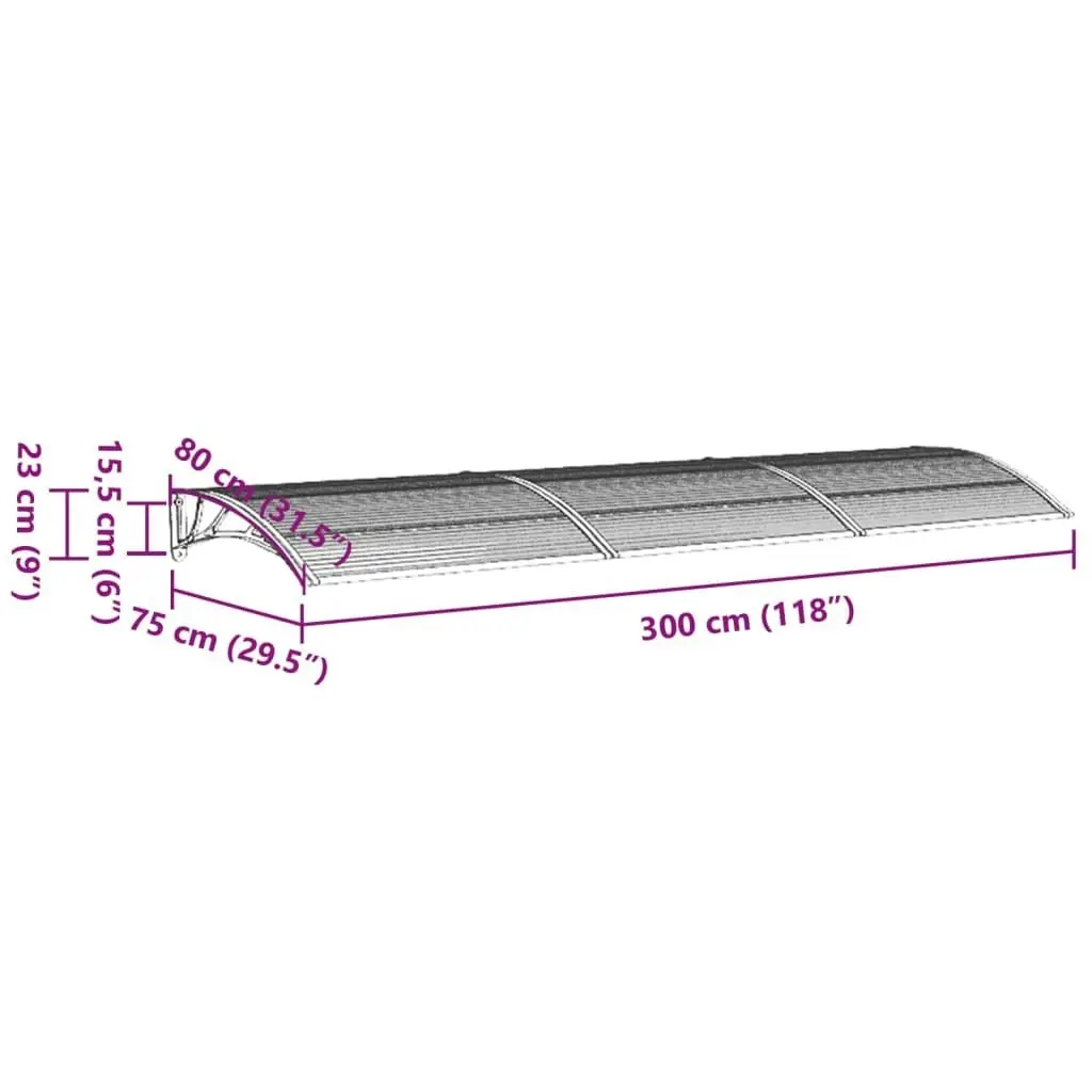 Door Canopy Grey 300x80 cm Polycarbonate 153581