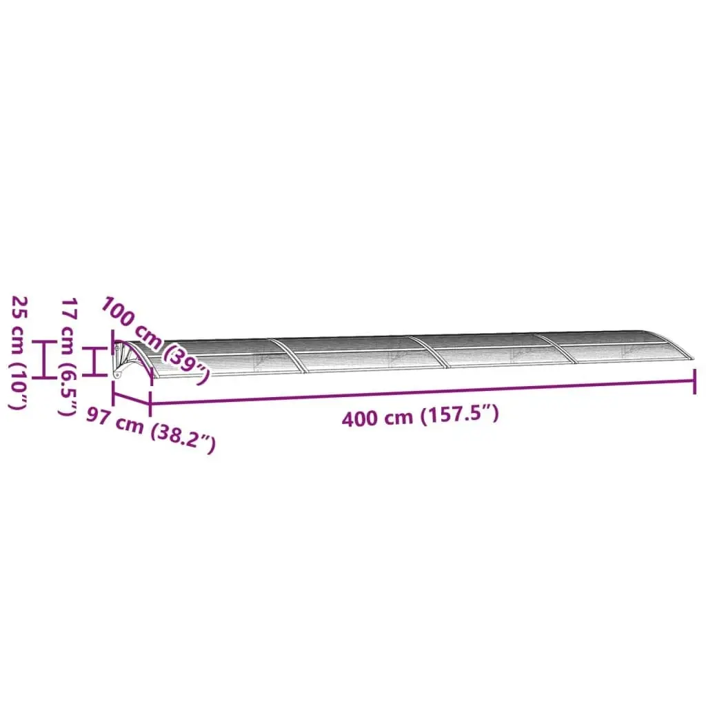 Door Canopy Grey 400x100 cm Polycarbonate 153601