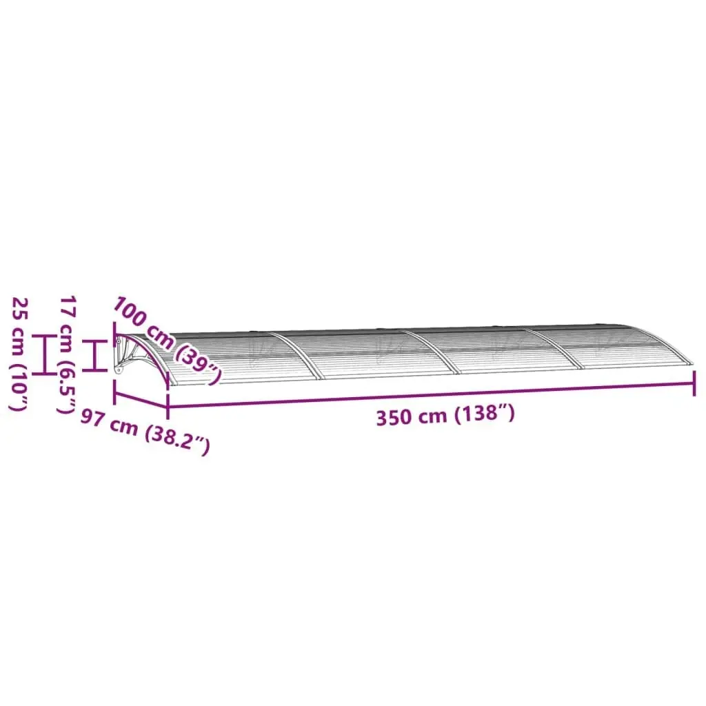 Door Canopy Grey 350x100 cm Polycarbonate 153595