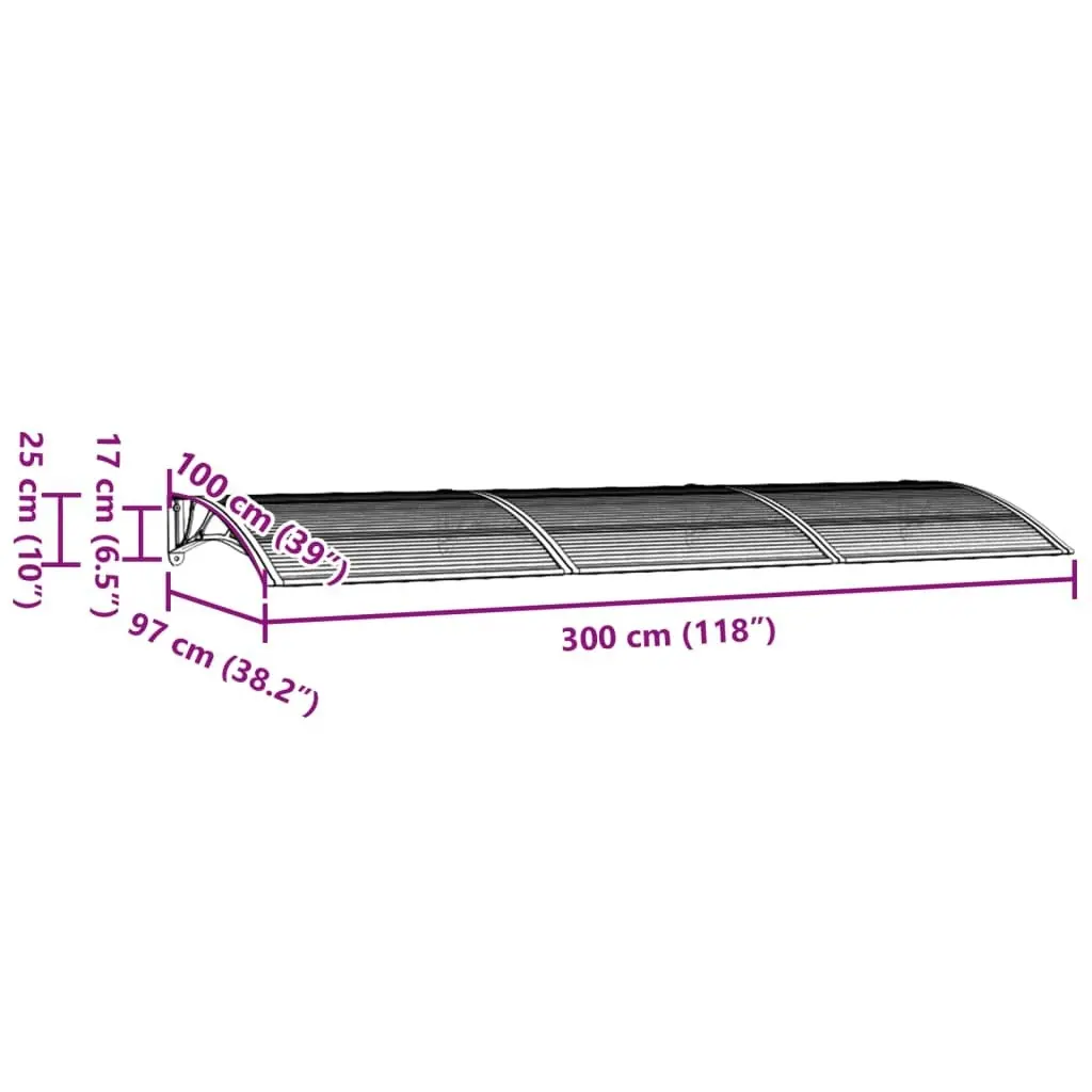 Door Canopy Grey 300x100 cm Polycarbonate 153572