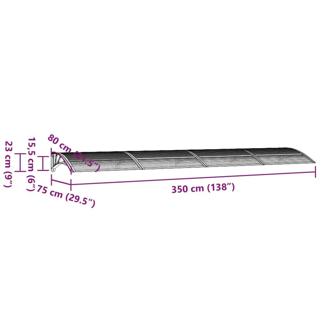 Door Canopy Grey and Transparent 350x80 cm Polycarbonate 153592