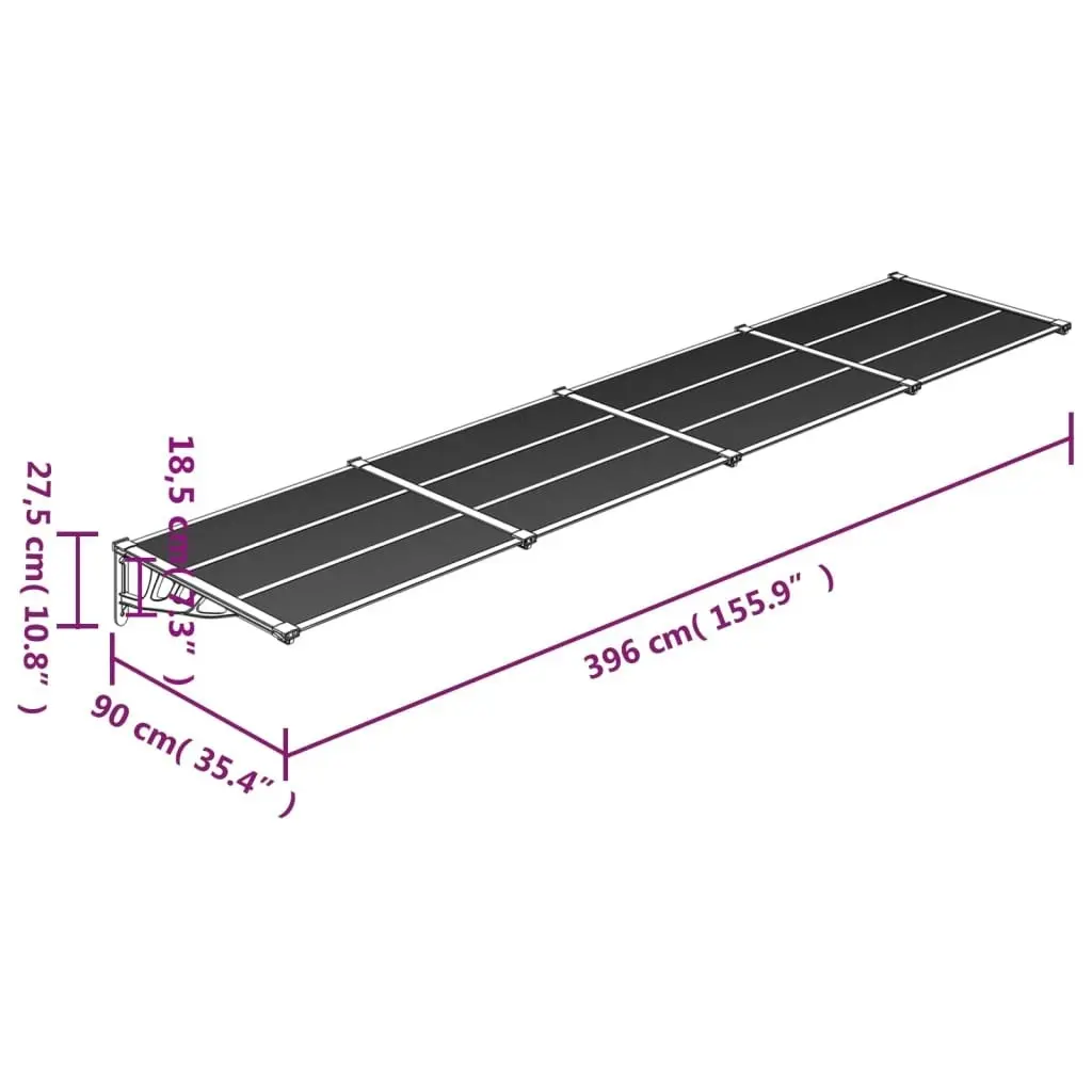 Door Canopy Grey and Transparent 396x90 cm Polycarbonate 153696